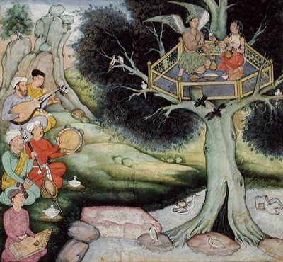 Somaprabha and a Celestial Nymph Listening to Music by Mughal School
